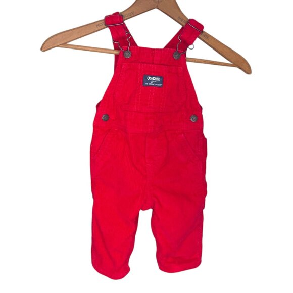 OshKosh B'gosh Baby 6 Months 6M Red Corduroy Overalls Adjustable Straps Cotton‎ - Picture 1 of 6